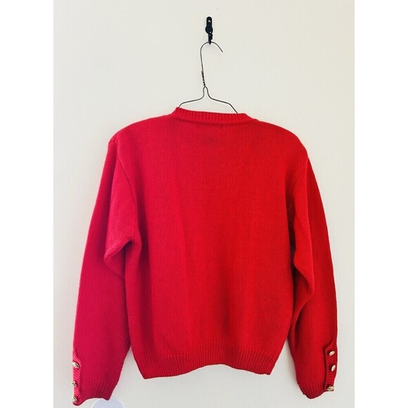 Vintage 90s Worthington Fire Engine Red Gold Button Up Cardigan Petite Sz Med - Picture 6 of 7
